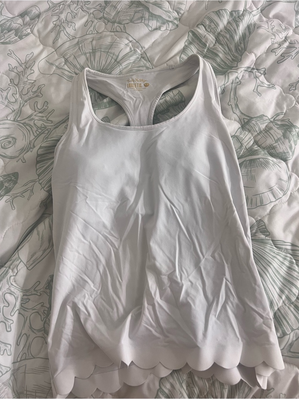 Lilly Pulitzer White Scallop-Hem Racerback Tank